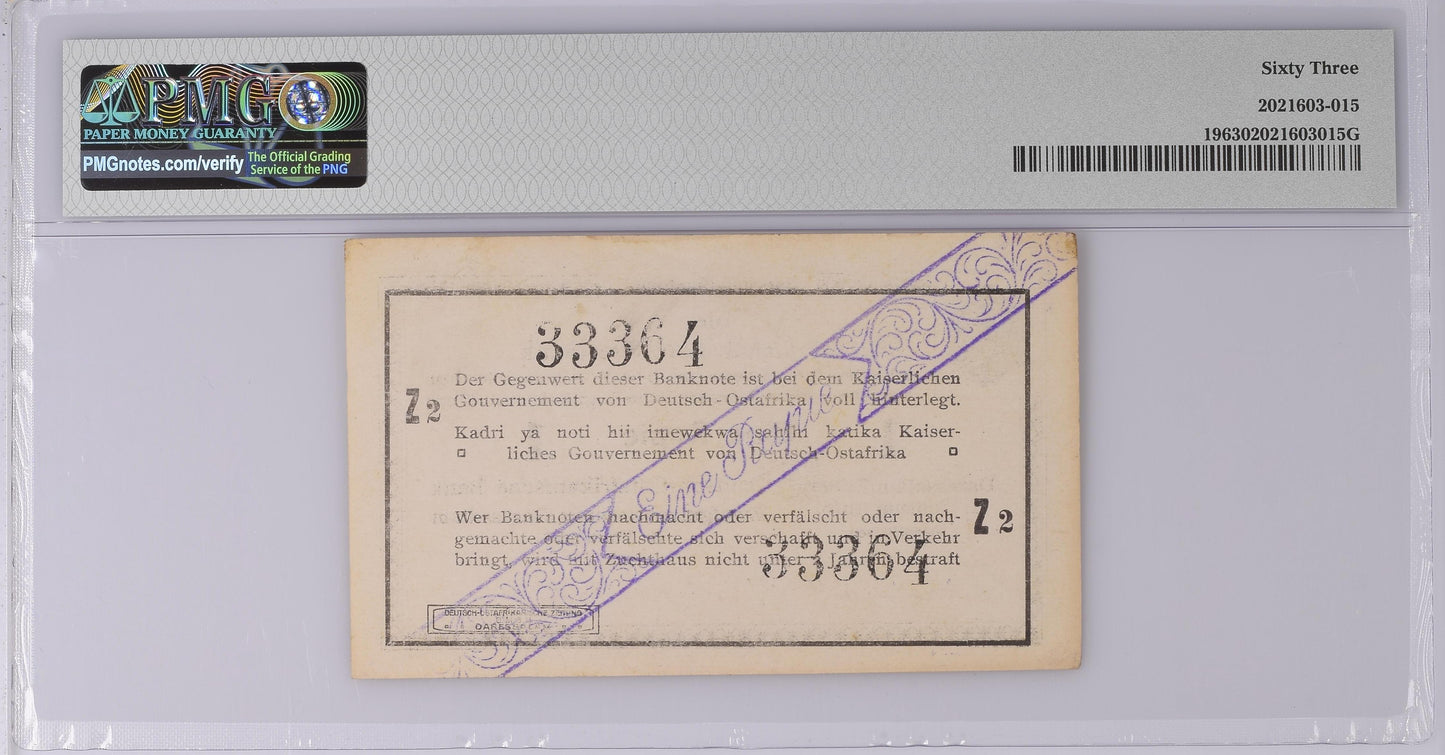 German East Africa 1.2.1916 P-19 PMG Choice UNC 63 1 Rupee