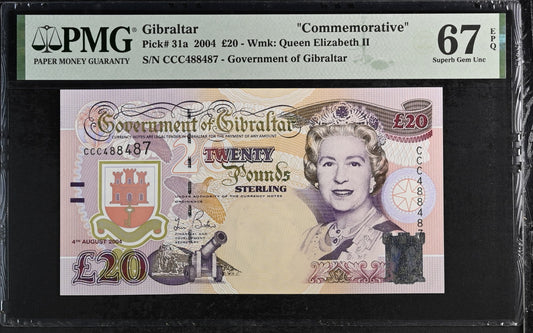 Gibraltar, 20 Pounds 2004, Elizabeth II, P-31a, PMG67EPQ