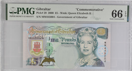 Gibraltar. 5 Pounds 2000 Elizabeth II P-29 Commemorative Series PMG 66 EPQ