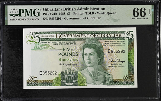 Gibraltar. 5 Pounds 1988 Elizabeth II P-21b Last Date for Type PMG 66 EPQ