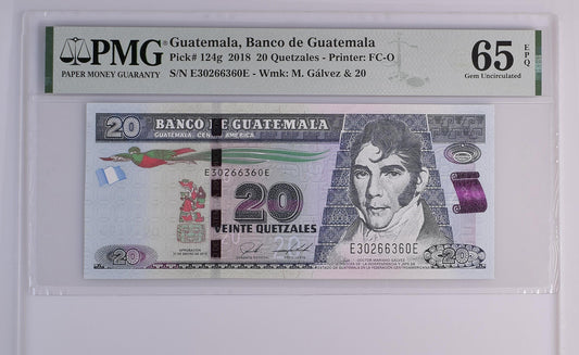 Guatemala 2018 P-124g PMG 65 20 Quetzales