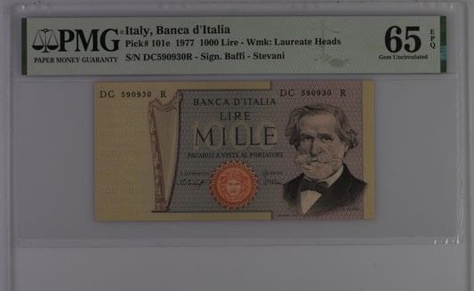 Italy 10.1.1977 P-101e PMG Gem UNC 65 EPQ 1000 Lire