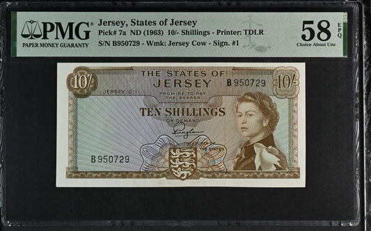 Jersey 10 Shillings 1963 P 7a PMG 58 EPQ