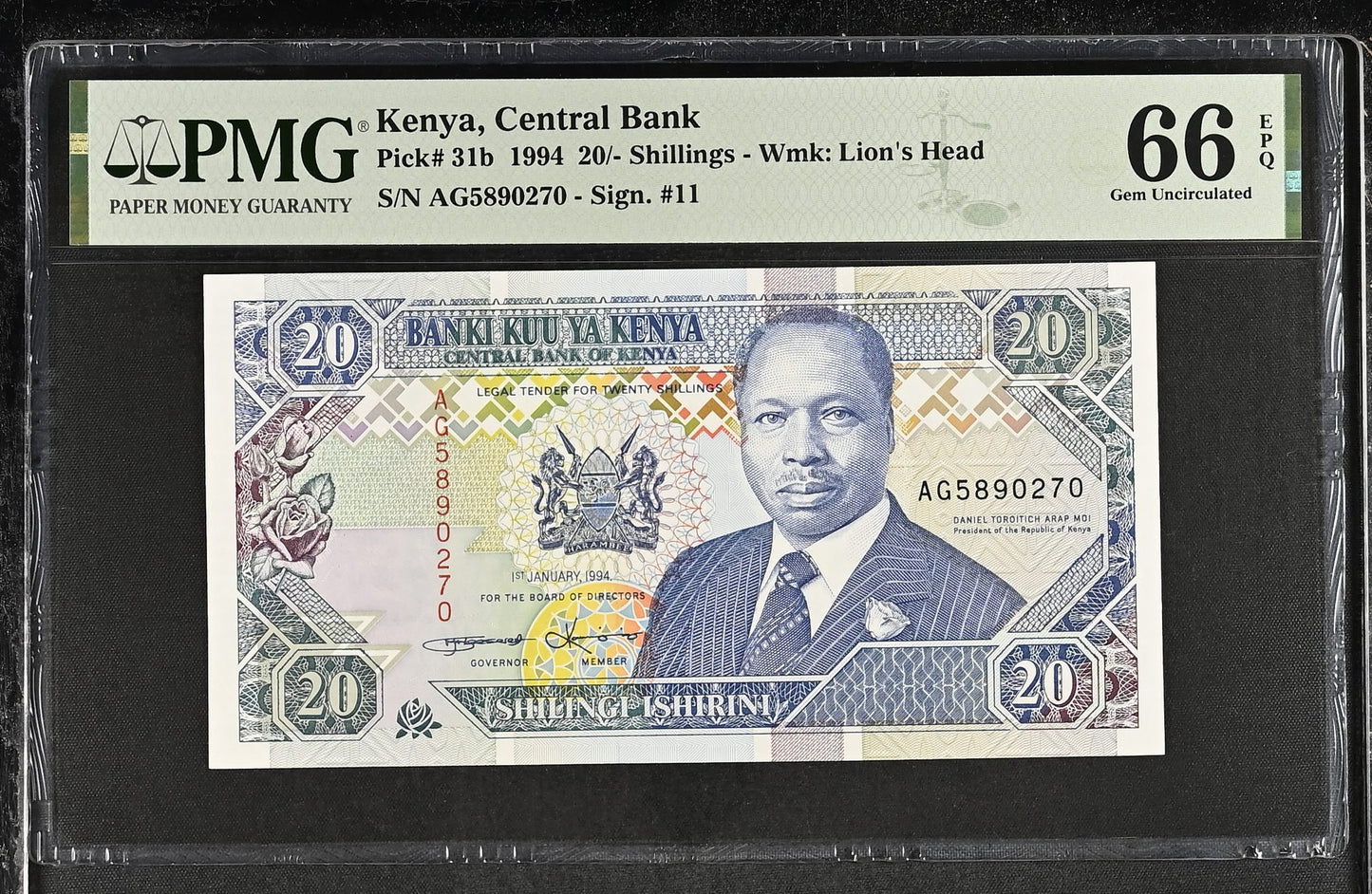 Kenya 20 Shillings 1994 P31b Grade PMG 66 EPQ