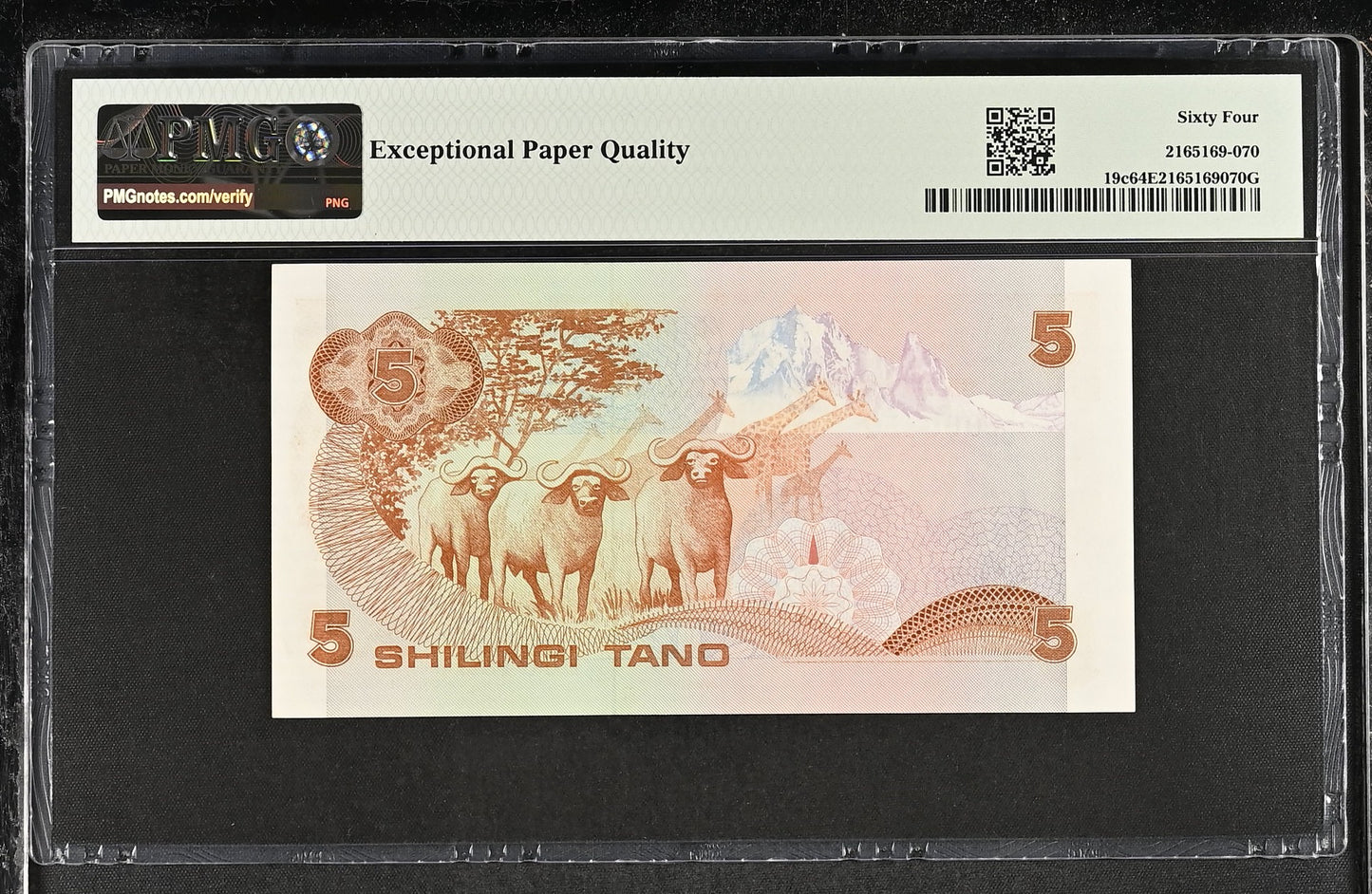 Kenya. 5 Shillings 1984 Low S/N 452 P 19c Grade PMG 64 EPQ