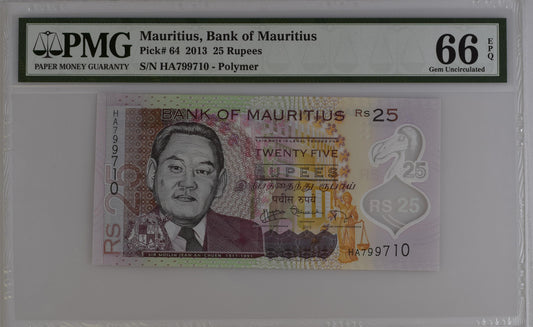 Mauritius 2013 P-64 PMG Gem UNC 66 EPQ 25 Rupees