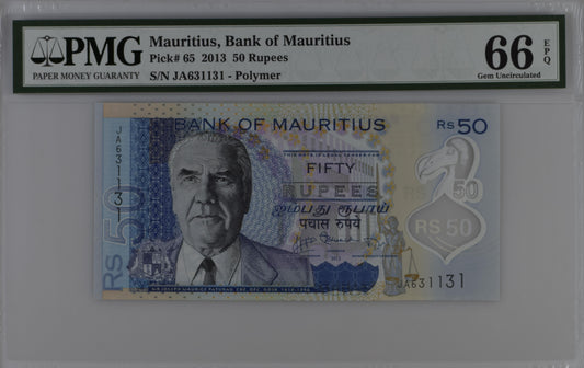 Mauritius 2013 P-65 PMG Gem UNC 66 EPQ 50 Rupees