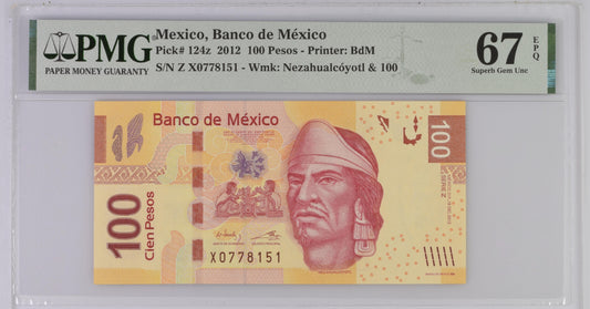 Mexico 19.12.2012 P-124z PMG Superb Gem UNC 67 EPQ 100 Pesos