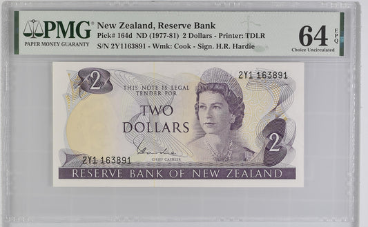 New Zealand, 2 Dollars ND (1977-1981) Elizabeth II, P-164d, PMG64EPQ
