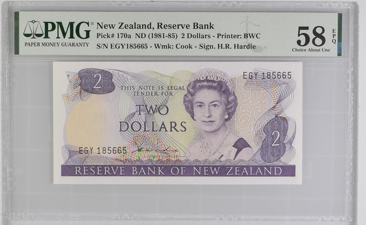 New Zealand, 2 Dollars ND (1981-1985) ElizabethII, P-170a, PMG58EPQ
