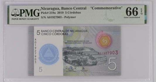 Nicaragua 23.10.2019 P-219a PMG Gem UNC 66 EPQ 5 Cordobas