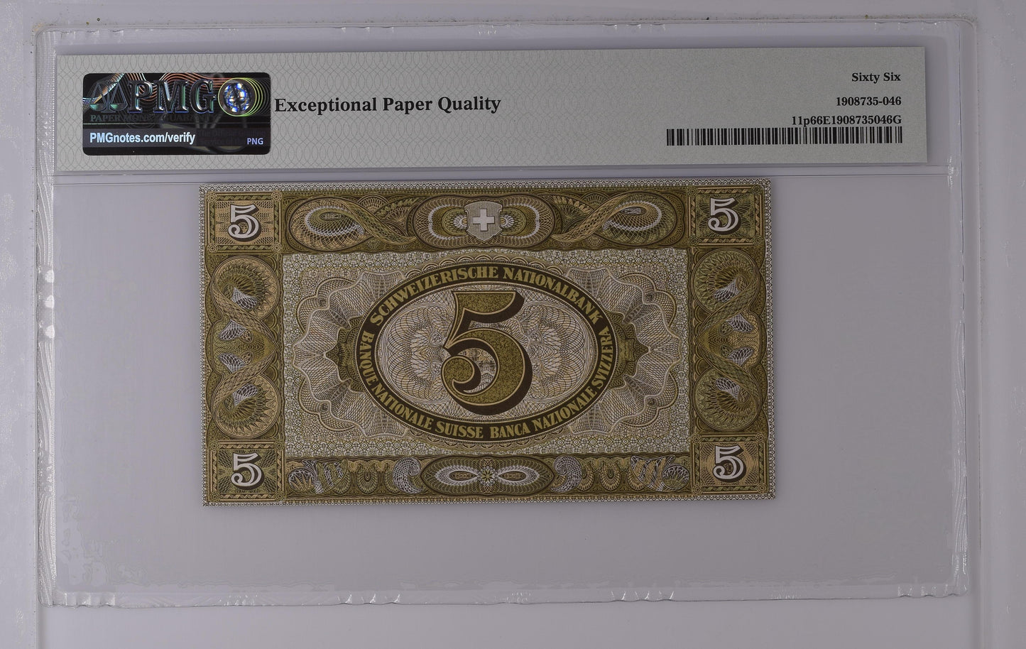 SWITZERLAND 5 Franken 1952 Pick 11 p PMG 66 EPQ