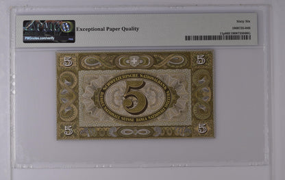 SWITZERLAND 5 Franken 1952 Pick 11 p PMG 66 EPQ