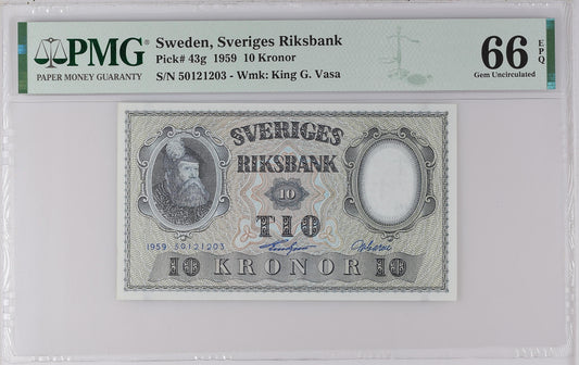 Sweden 1959 P-43g PMG Gem UNC 66 EPQ 10 Kronor