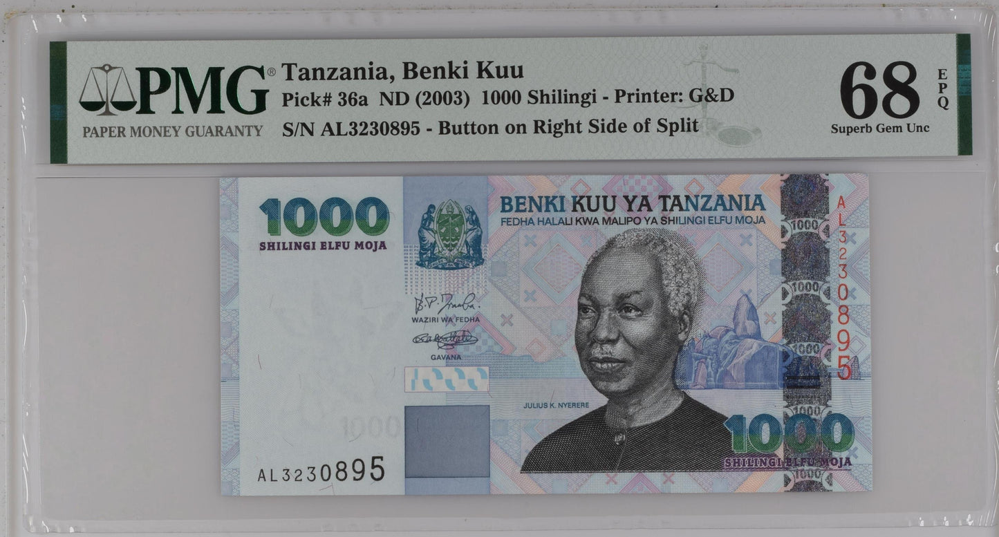 Tanzania ND (2003) P-36a PMG 68 EPQ 1000 Shilingi