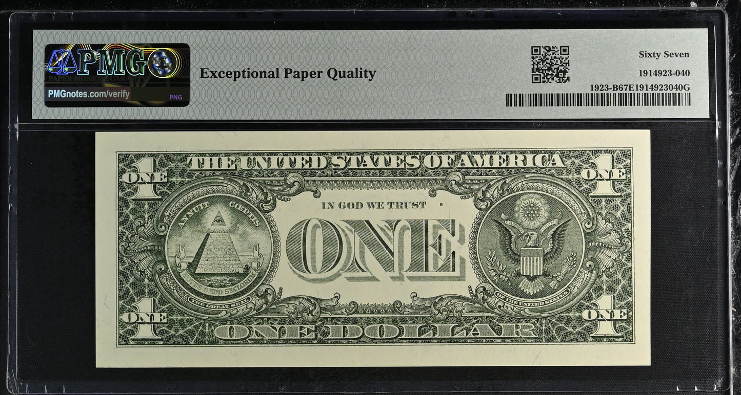 United States of America. 1 Dollar 1995 Fr# 1923-B WEB Note PMG 67 EPQ