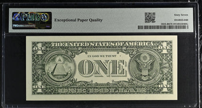 United States of America. 1 Dollar 1995 Fr# 1923-B WEB Note PMG 67 EPQ