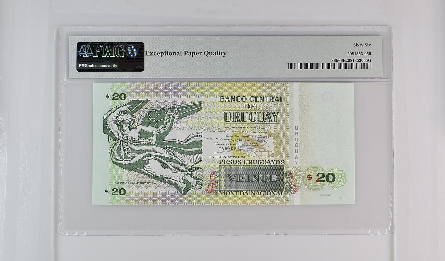 Uruguay 2011 P-86b PMG Gem UNC 66 EPQ 20 Pesos Uruguayos low number