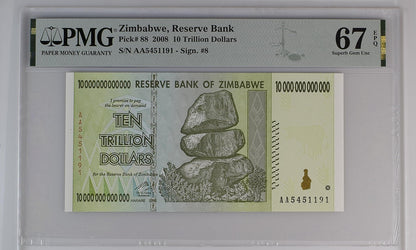 Zimbabwe 10,000,000,000,000 (Trillion) Dollars 2008 P-88 PMG 67 EPQ