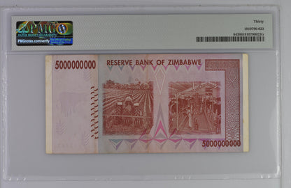 Zimbabwe 5 Billion Dollars 2008 P-84 Error PMG 30