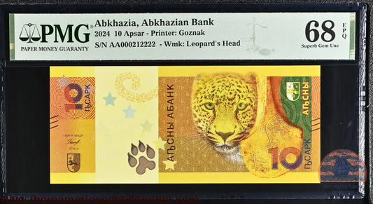 Abkhazia 10 Apsar 2024 Superb Gem UNC PMG 68 EPQ