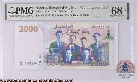 Algeria 2020.7.5 P-147a PMG Superb Gem UNC 68 EPQ 2000 Dinars