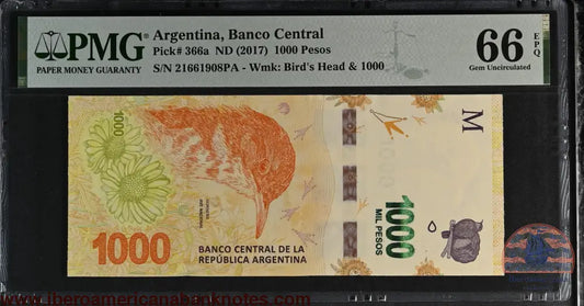 Argentina - 1000 Pesos ND (2017) - Pick # 366a PMG 66 EPQ