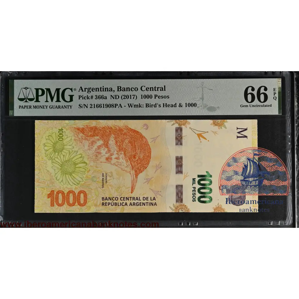 Argentina - 1000 Pesos ND (2017) - Pick # 366a PMG 66 EPQ
