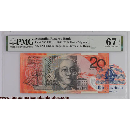 Australia 2008 P-59f PMG Superb Gem UNC 67 EPQ 20 Dollars