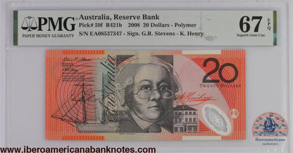 Australia 2008 P-59f PMG Superb Gem UNC 67 EPQ 20 Dollars