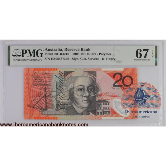 Australia 2008 P-59f PMG Superb Gem UNC 67 EPQ 20 Dollars