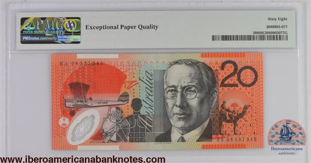 Australia 2008 P-59f PMG Superb Gem UNC 68 EPQ 20 Dollars