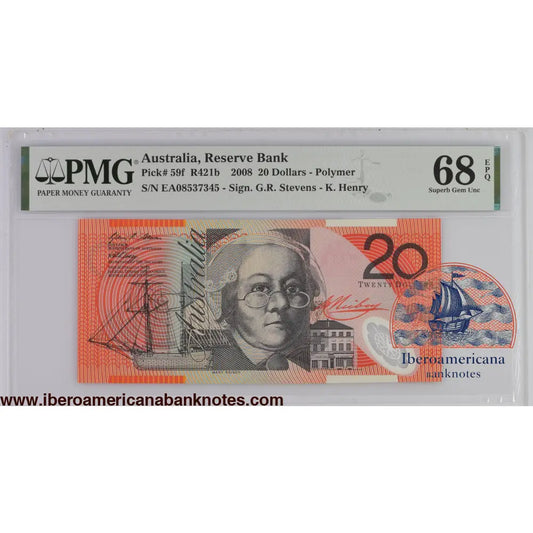 Australia 2008 P-59f PMG Superb Gem UNC 68 EPQ 20 Dollars