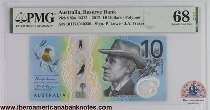 Australia 2017 P-63a PMG Superb Gem UNC 68 EPQ 10 Dollars