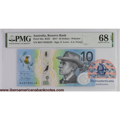 Australia 2017 P-63a PMG Superb Gem UNC 68 EPQ 10 Dollars