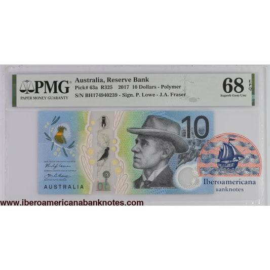 Australia 2017 P-63a PMG Superb Gem UNC 68 EPQ 10 Dollars