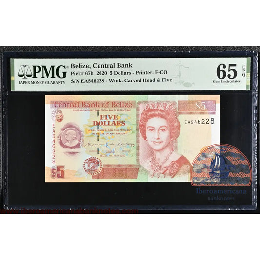 Belize 5 Dollars 2020 Pick67h PMG 65 EPQ