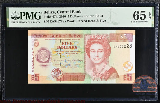 Belize 5 Dollars 2020 Pick67h PMG 65 EPQ