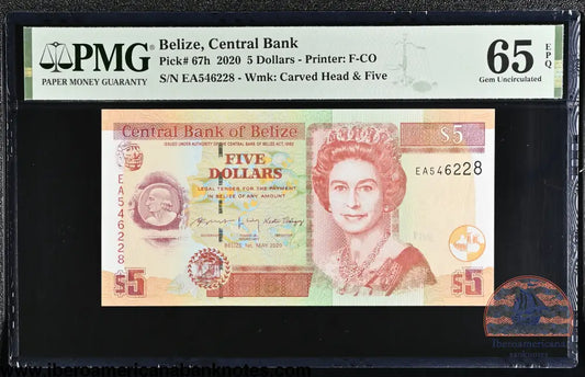 Belize 5 Dollars 2020 Pick67h PMG 65 EPQ