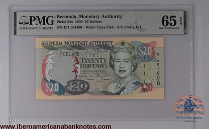 Bermuda 20 Dollars 2000 Pick 53a PMG 65 EPQ