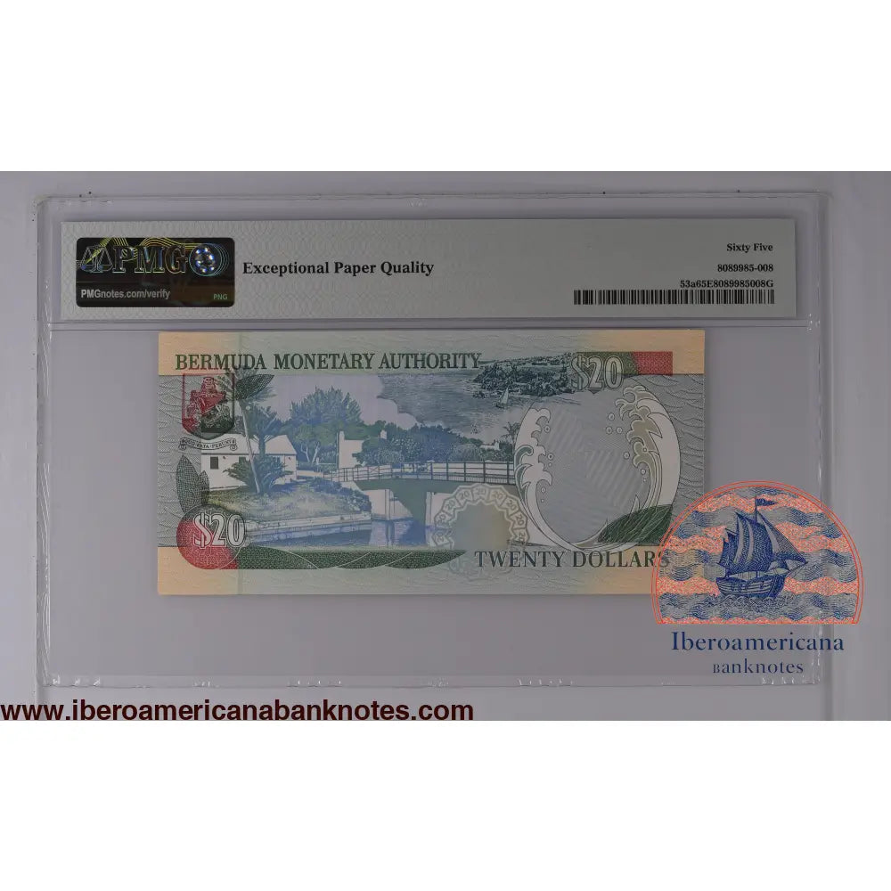 Bermuda 20 Dollars 2000 Pick 53a PMG 65 EPQ