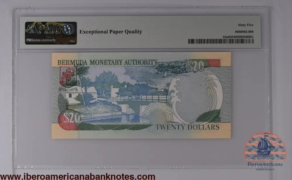Bermuda 20 Dollars 2000 Pick 53a PMG 65 EPQ