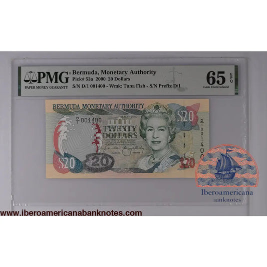 Bermuda 20 Dollars 2000 Pick 53a PMG 65 EPQ