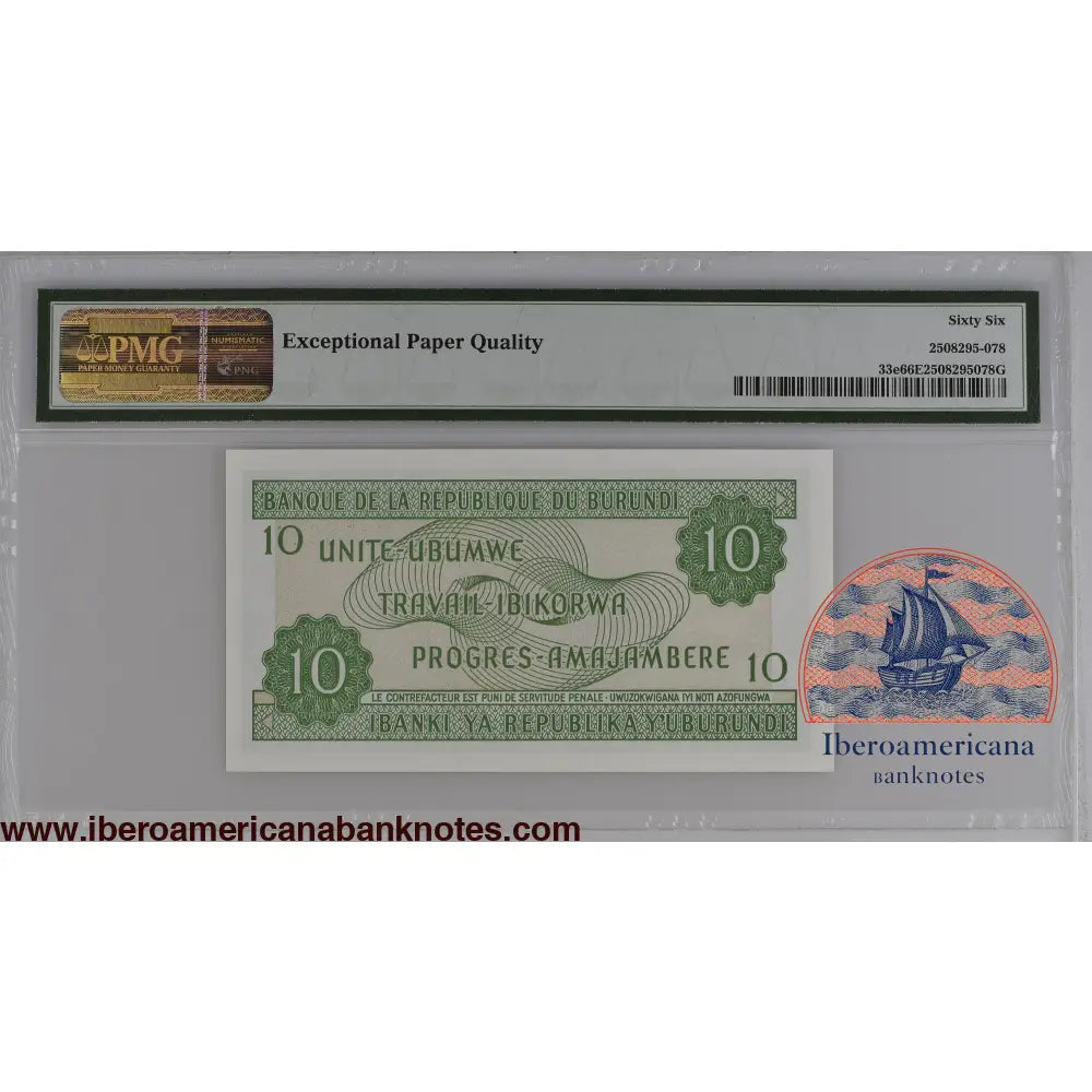 Burundi 5.2.2005 P-33e PMG Gem UNC 66 EPQ 10 Francs
