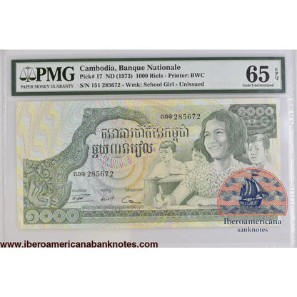 Cambodia ND (1973) P-17 PMG Gem UNC 65 EPQ 1000 Riels