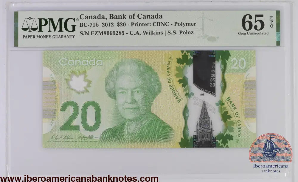 Canada 2012 BC-71b PMG Gem UNC 65 EPQ 20 Dollars
