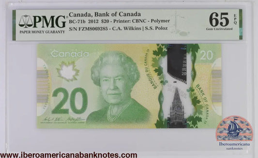 Canada 2012 BC-71b PMG Gem UNC 65 EPQ 20 Dollars