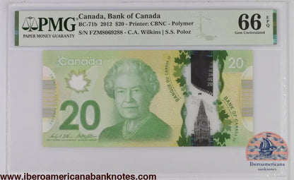 Canada 2012 BC-71b PMG Gem UNC 66 EPQ 20 Dollars