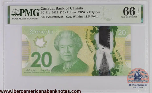 Canada 2012 BC-71b PMG Gem UNC 66 EPQ 20 Dollars