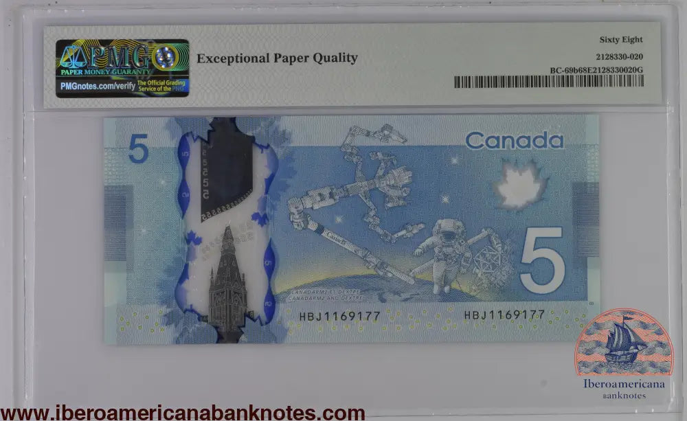 Canada 2013 BC-69b PMG Superb Gem UNC 68 EPQ 5 Dollars